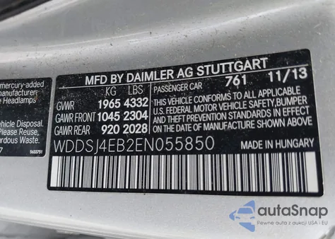 2014 Mercedes-Benz Cla 250 из США, поврежденный, VIN WDDSJ4EB2EN055850